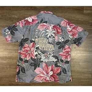 Vintage Tommy Bahama Poinsettia Holiday 100% Silk Button Shirt Men Size Large C8